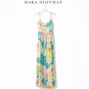 Mara Hoffman Tropical Floral Maxi Dress with Pockets Button Front Size 6